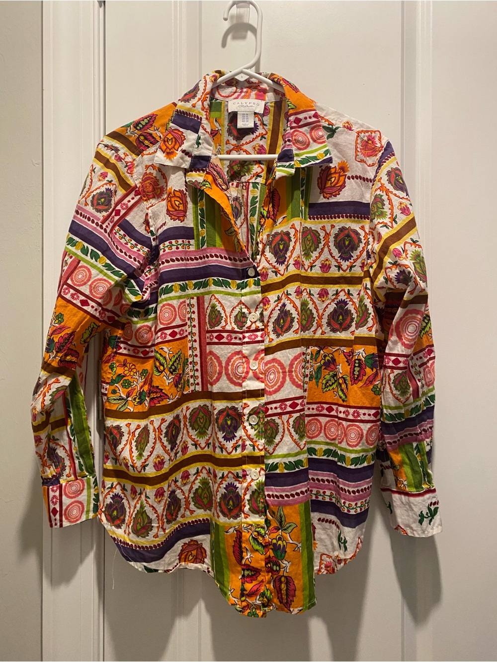 Calypso St Barth Shirt Womens 1X Multicolor Cotton Floral Button Front Vacation
